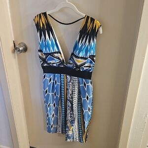 XOXO Blue and Yellow Geometric Dress Size 7/8